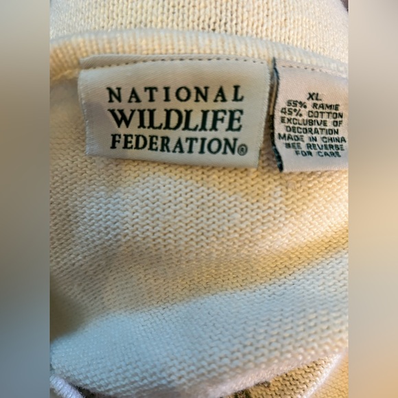 VTG National Wildlife Federation Floral White Cardigan -size XL - Button Down - Picture 9 of 9